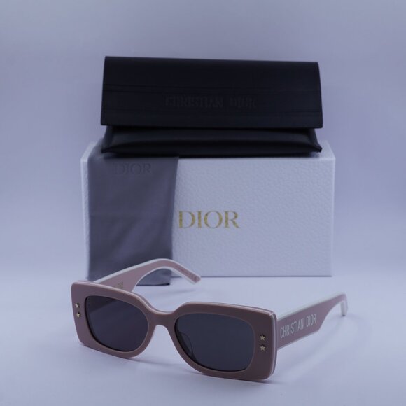 Dior DIORPACIFIC S1U 40A0 Sunglasses Pink/White Rectangle Frame, Grey Lenses main image 6